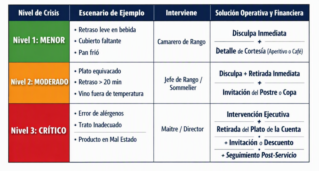 Tabla de actuación en crisis de sala